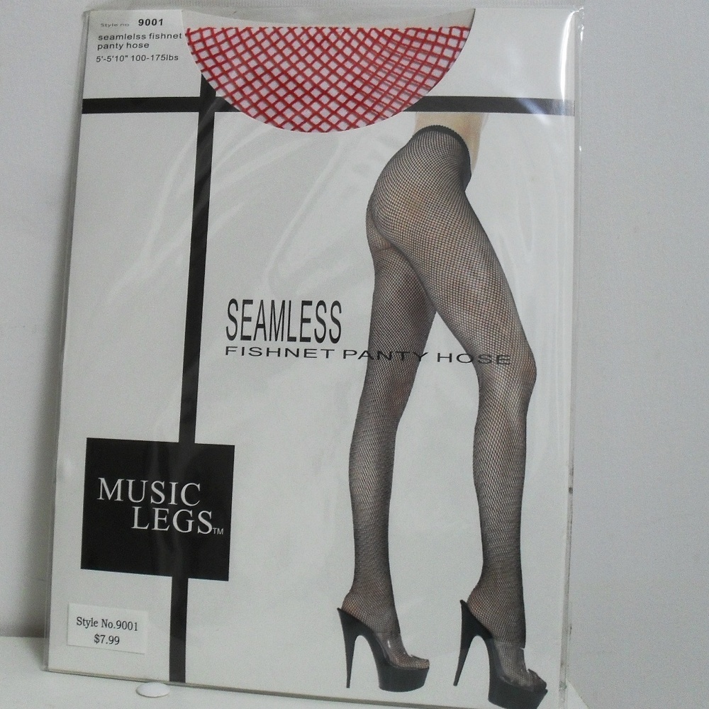 Music Legs Red Fishnet Pantyhose NWT OS
